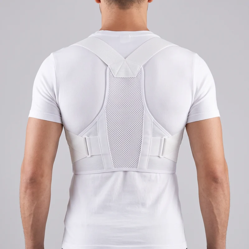 Correcteur de posture blanc respirant — discret sous les vêtements