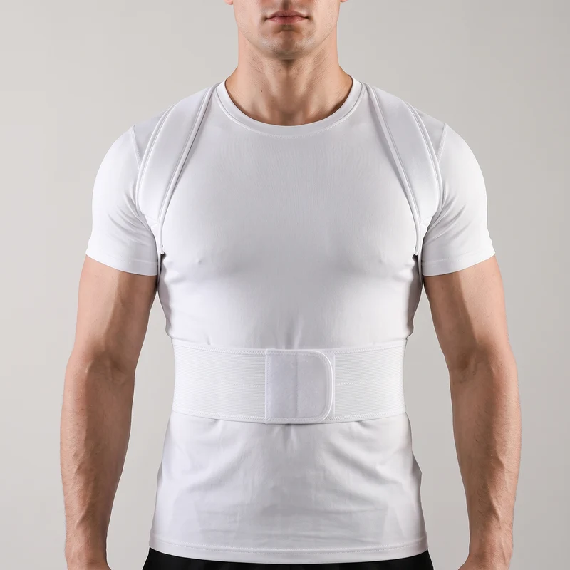 Correcteur de posture blanc respirant — discret sous les vêtements