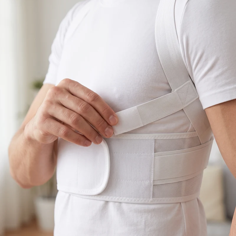 Correcteur de posture blanc respirant — discret sous les vêtements