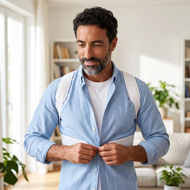 Correcteur de posture blanc respirant — discret sous les vêtements