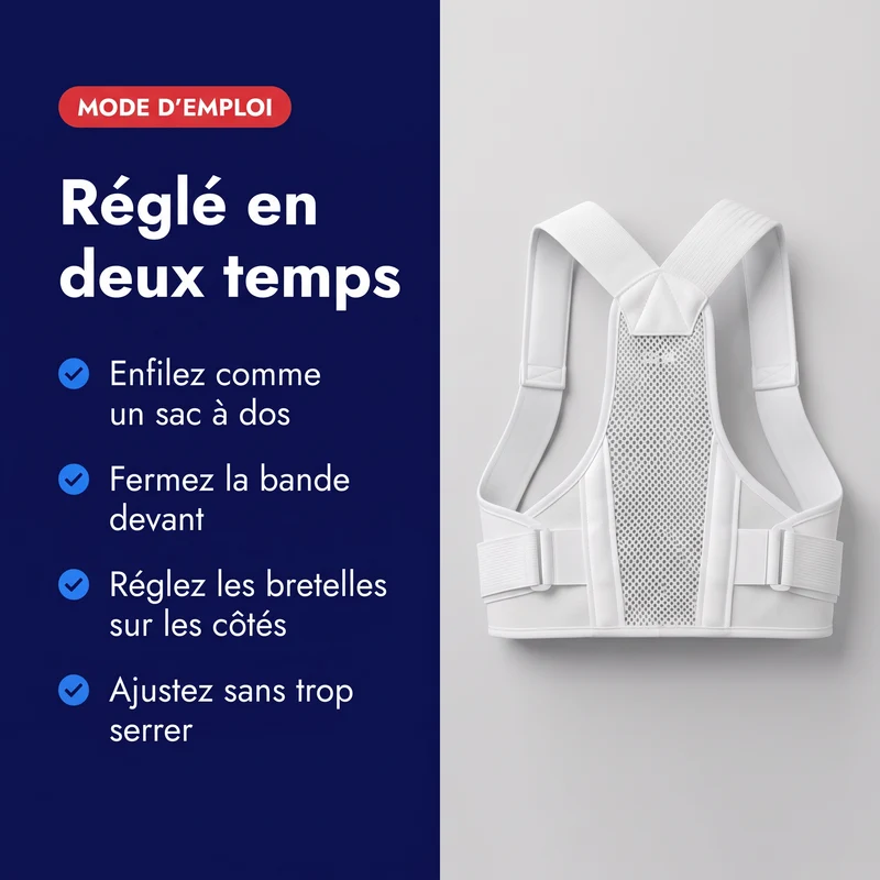 Correcteur de posture blanc respirant — discret sous les vêtements