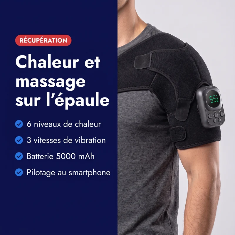 Épaulière chauffante massante sans fil — 6 niveaux de chaleur