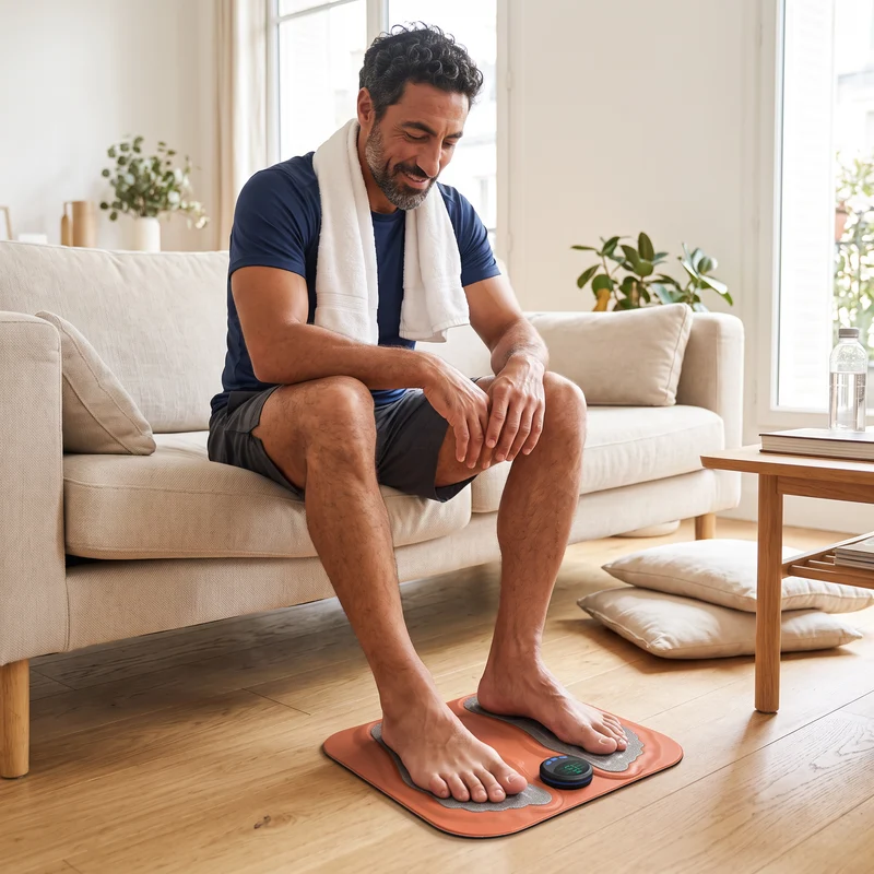 Tapis de massage pieds EMS — 6 modes, 15 niveaux d'intensité