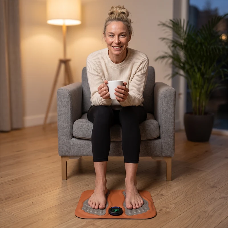 Tapis de massage pieds EMS — 6 modes, 15 niveaux d'intensité