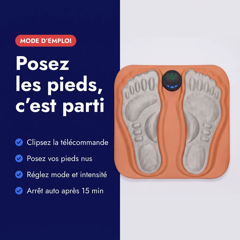 Tapis de massage pieds EMS — 6 modes, 15 niveaux d'intensité