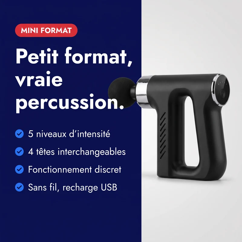 Mini pistolet de massage portable — 5 niveaux, 4 têtes