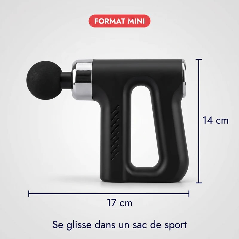 Mini pistolet de massage portable — 5 niveaux, 4 têtes