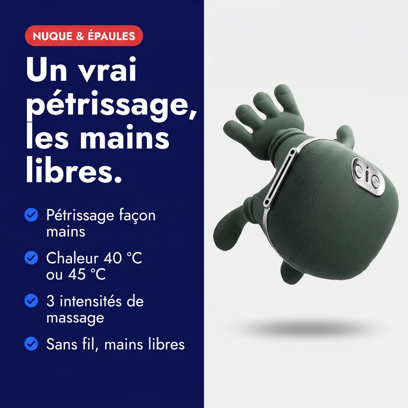 Masseur nuque et épaules chauffant — pétrissage sans fil