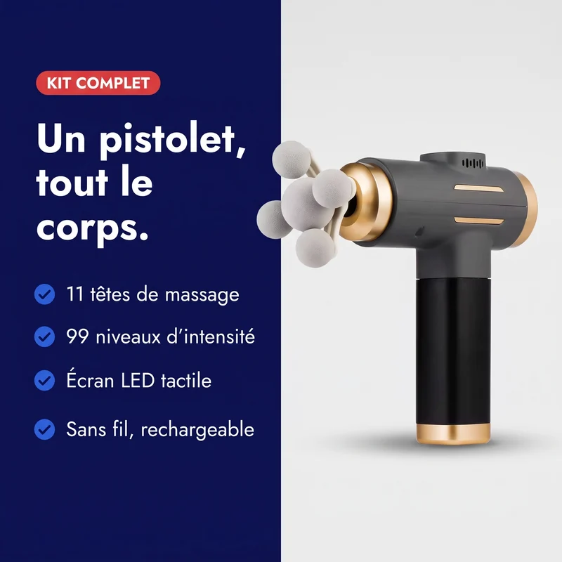 Pistolet de massage 11 têtes — 99 niveaux, écran LED