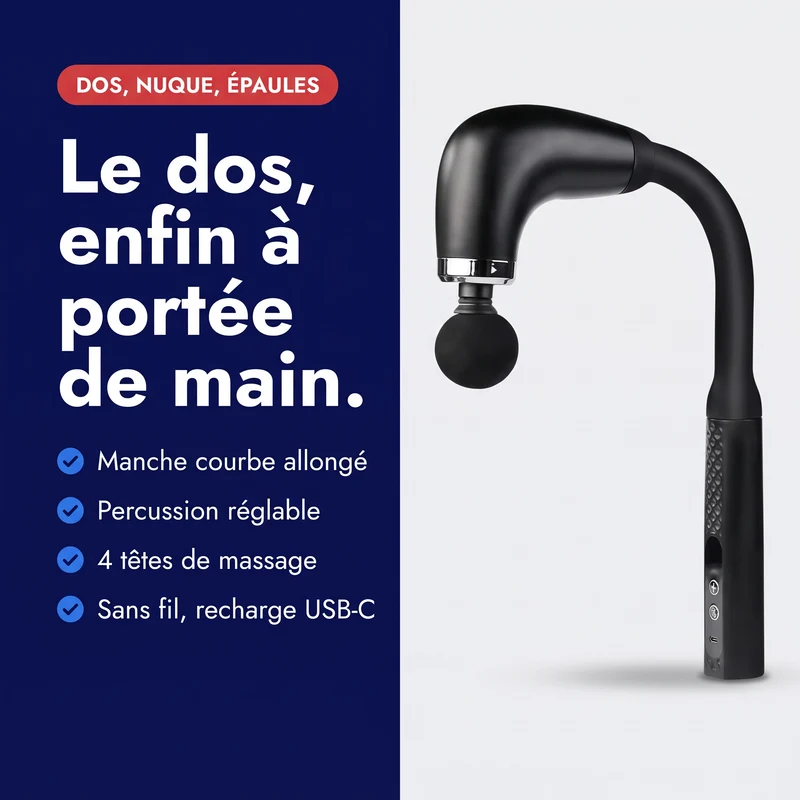 Pistolet de massage à manche courbe — dos, nuque & épaules