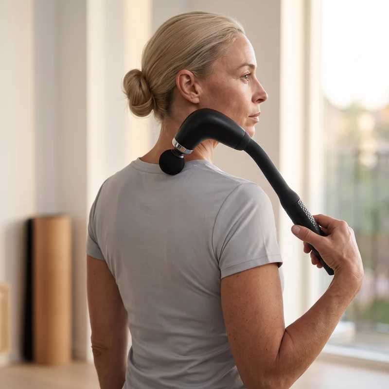 Pistolet de massage à manche courbe — dos, nuque & épaules
