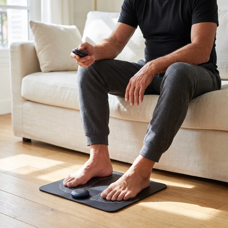 Tapis de massage EMS pour les pieds — 8 modes, 19 intensités, sans fil