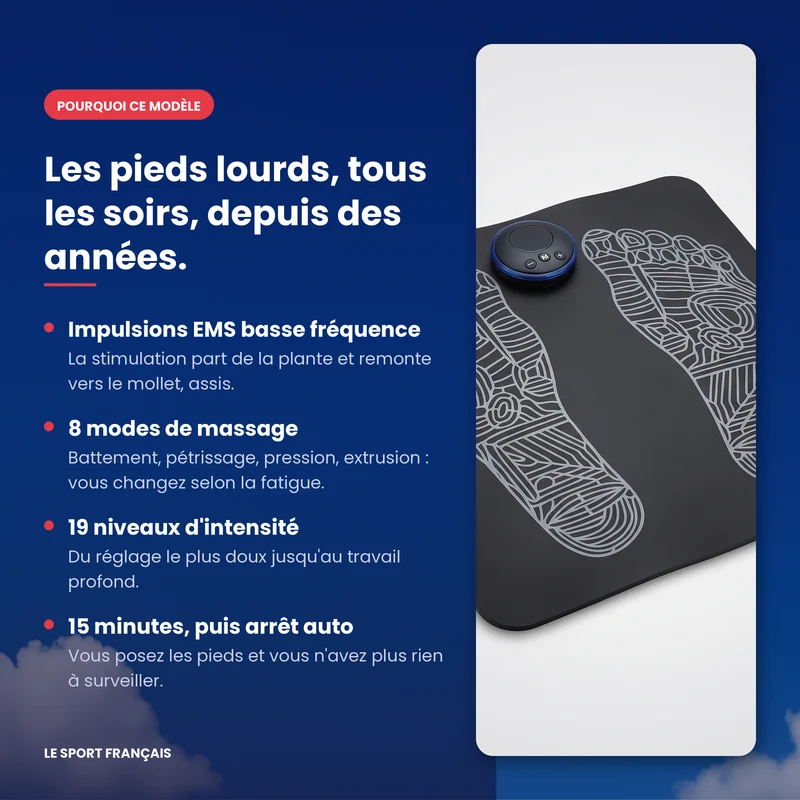 Tapis de massage EMS pour les pieds — 8 modes, 19 intensités, sans fil