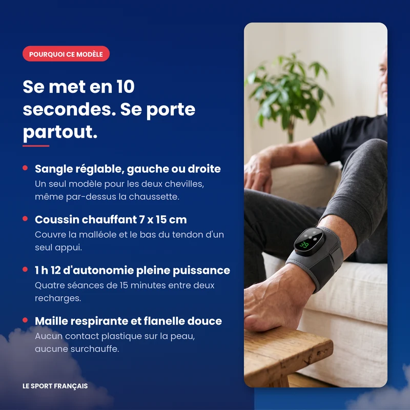 Masseur de cheville chauffant sans fil — 4 niveaux de chaleur & vibration