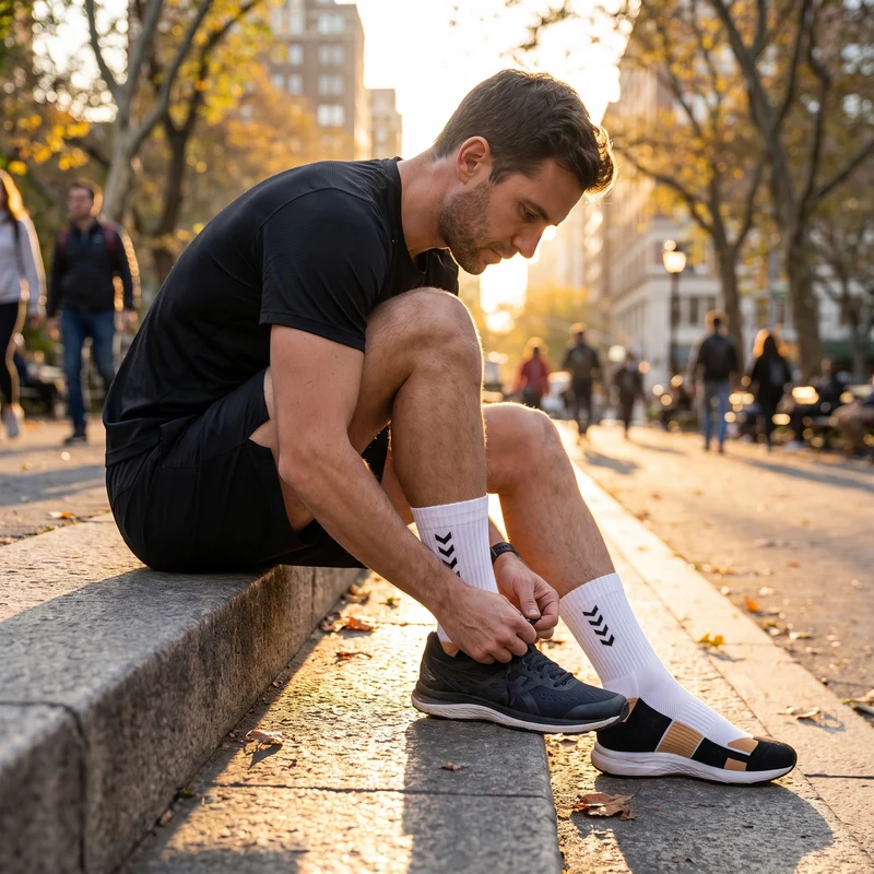 Chaussettes de Running Compression Mi-Mollet Rembourrées - Blanc & Noir