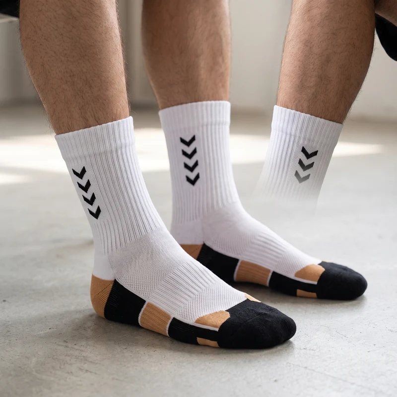 Chaussettes de Running Compression Mi-Mollet Rembourrées - Blanc & Noir