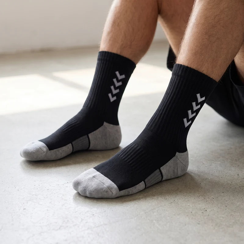 Chaussettes de Running Compression Mi-Mollet Rembourrées - Noir & Gris