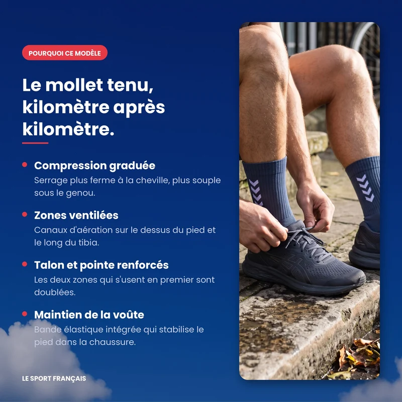 Chaussettes de Running Compression Mi-Mollet Rembourrées - Bleu Marine