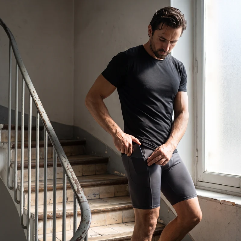 Short de Compression Homme avec Poche - Gris Foncé