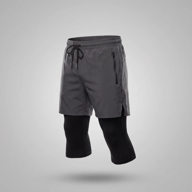 Short de Running 2-en-1 Homme avec Legging Intégré - Gris Foncé