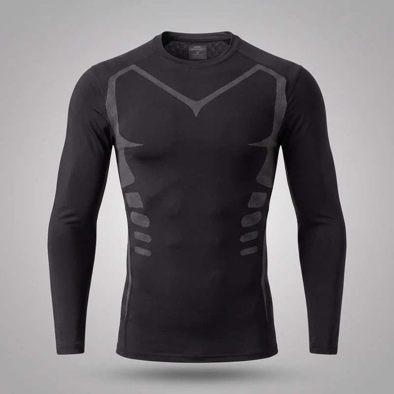 T-Shirt de Compression Manches Longues Homme - Noir & Gris