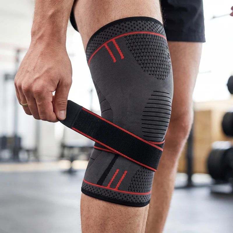 Genouillère de Compression Sangle Rotule - Noir & Rouge