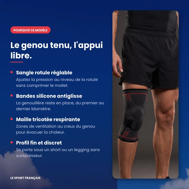 Genouillère de Compression Sangle Rotule - Noir & Rouge