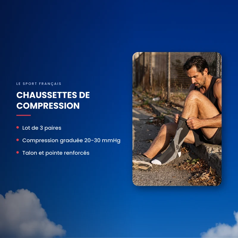 Chaussettes Hautes de Compression 20-30 mmHg - Lot de 3 Paires
