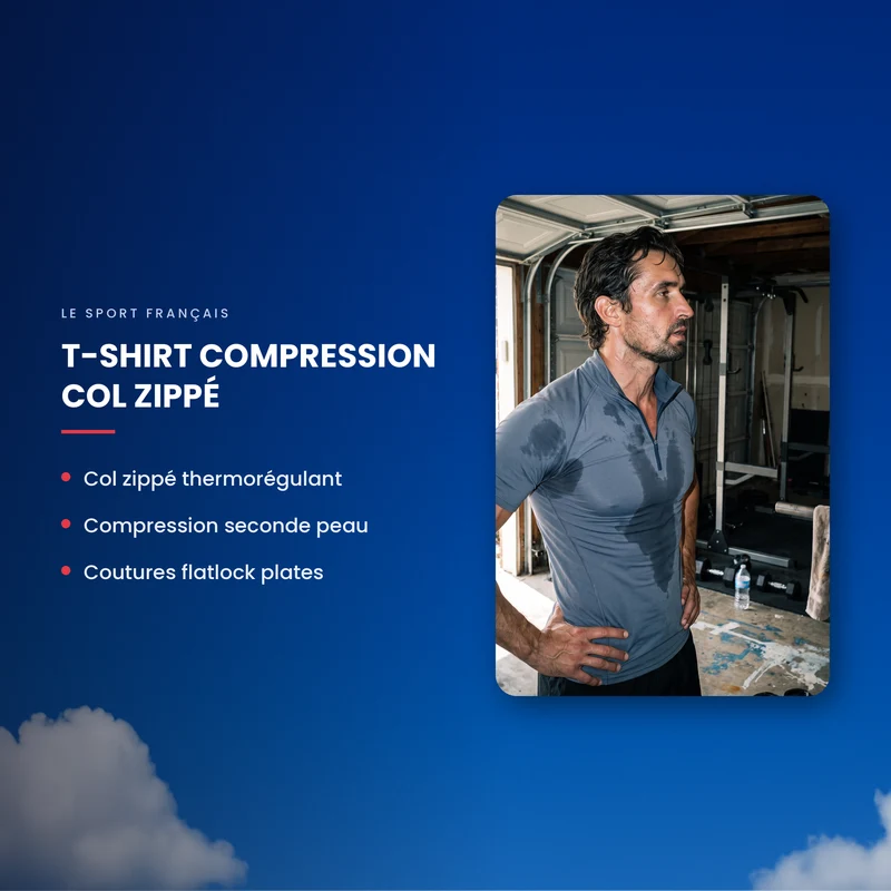 T-Shirt de Compression Homme Col Zippé - Manches Courtes