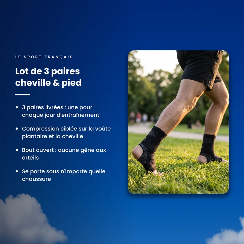 Manchon de Compression Cheville & Pied - Bout Ouvert - Noir - Lot de 3 Paires