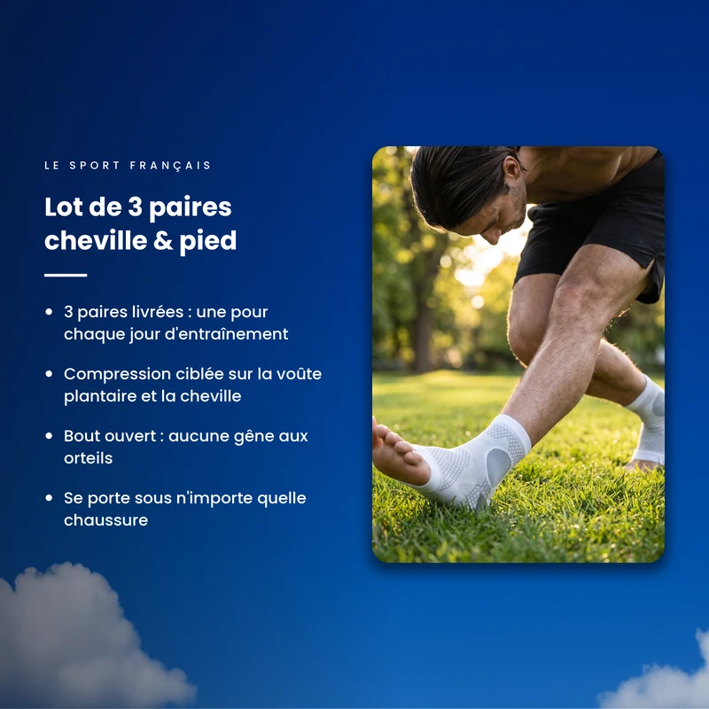 Manchon de Compression Cheville & Pied - Bout Ouvert - Blanc - Lot de 3 Paires