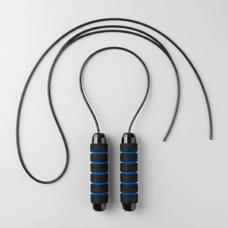Corde à Sauter à Roulements à Billes — Câble Acier Gainé, Poignées Mousse Bleues