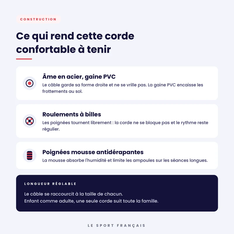 Corde à Sauter à Roulements à Billes — Câble Acier Gainé, Poignées Mousse Bleues