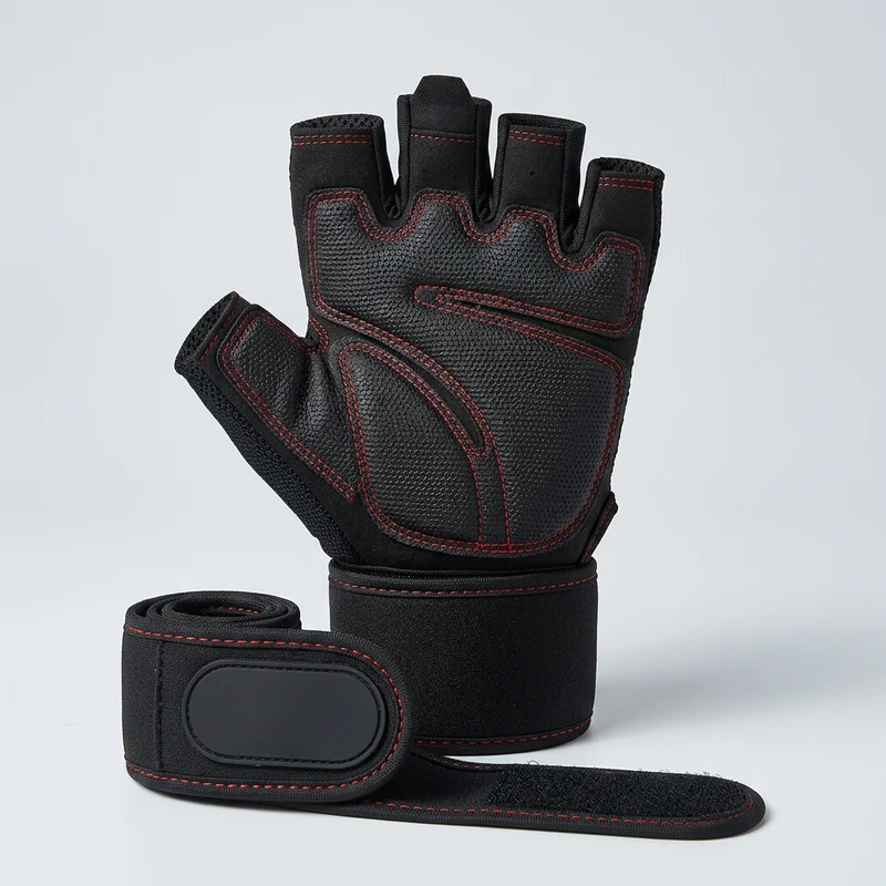 Gants de Musculation Mi-Doigts avec Maintien Poignet