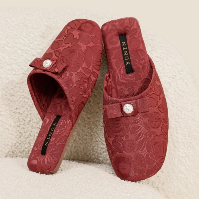 Chaussons femme mules perle et noeud