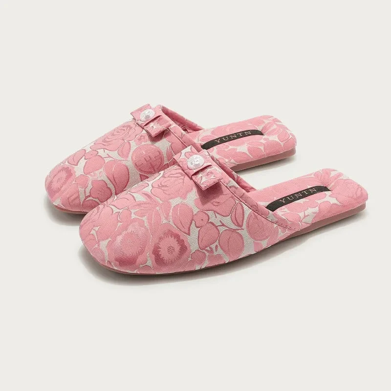 Chaussons femme mules perle et noeud