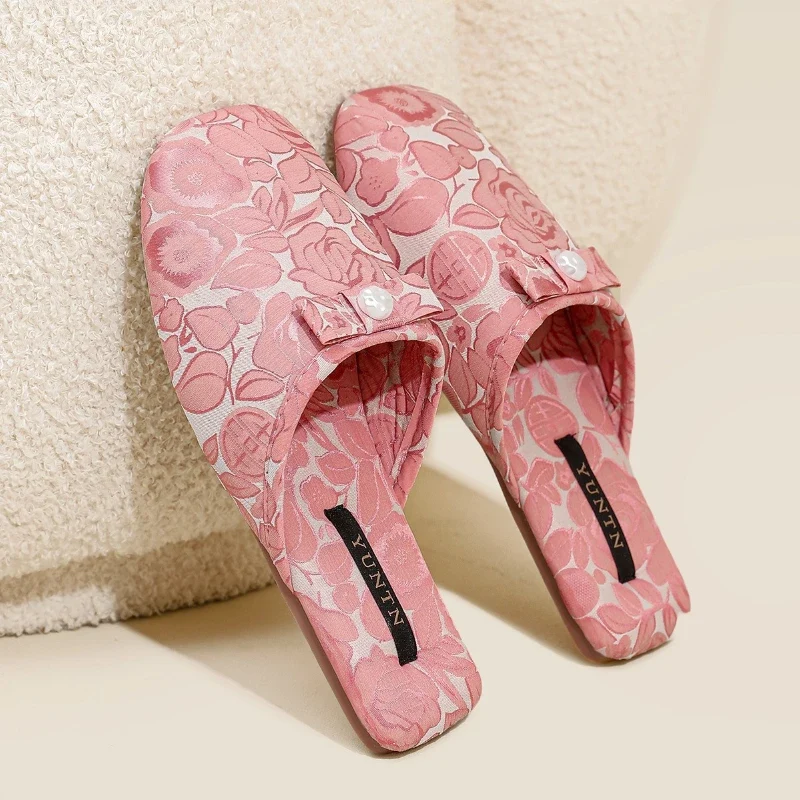 Chaussons femme mules perle et noeud