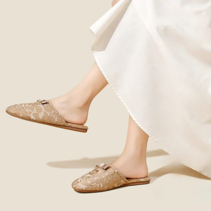 Chaussons femme mules perle et noeud
