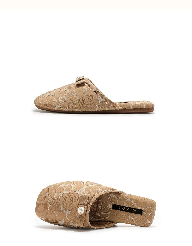 Chaussons femme mules perle et noeud