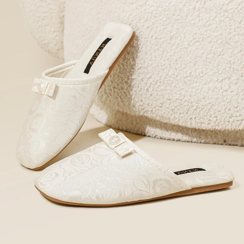 Chaussons femme mules perle et noeud