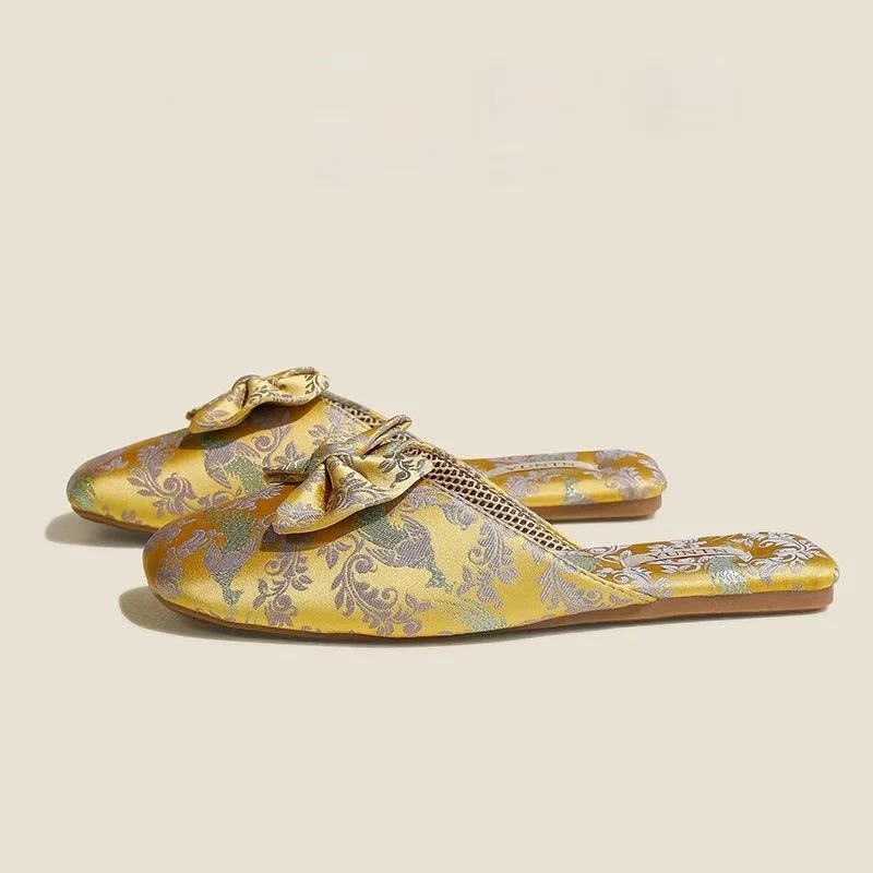 Chaussons femme mules à noeud