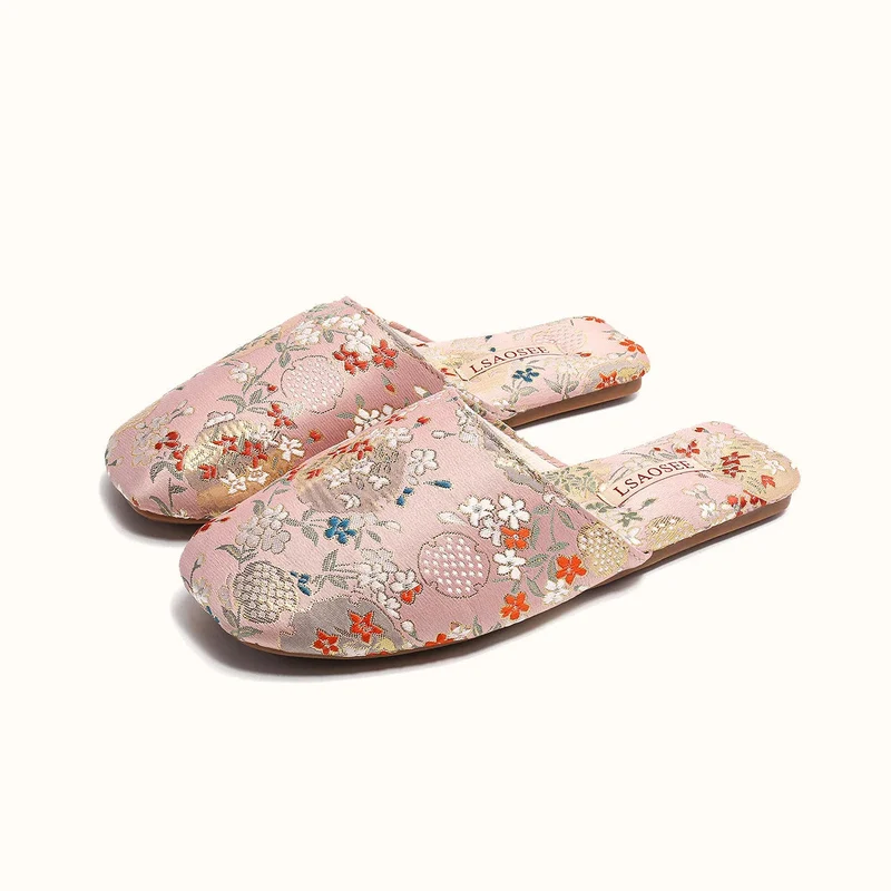 Chaussons femme mules brodées