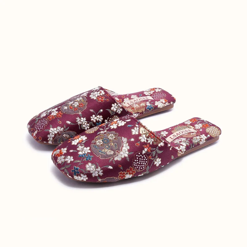 Chaussons femme mules brodées