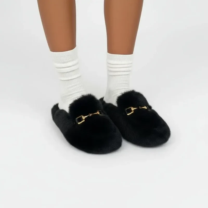 Chaussons en Fausse Fourrure pour Femme