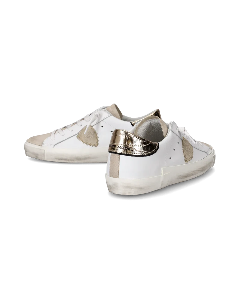 Women's Prsx Low-Top Sneakers in Leather, White Gold