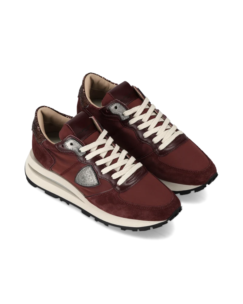 Sneakers Tropez Haute Women with Glitter Heel Tab, Burgundy Silver