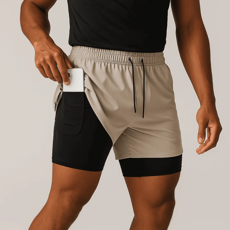 Short 2-en-1 pour homme- avec doublure