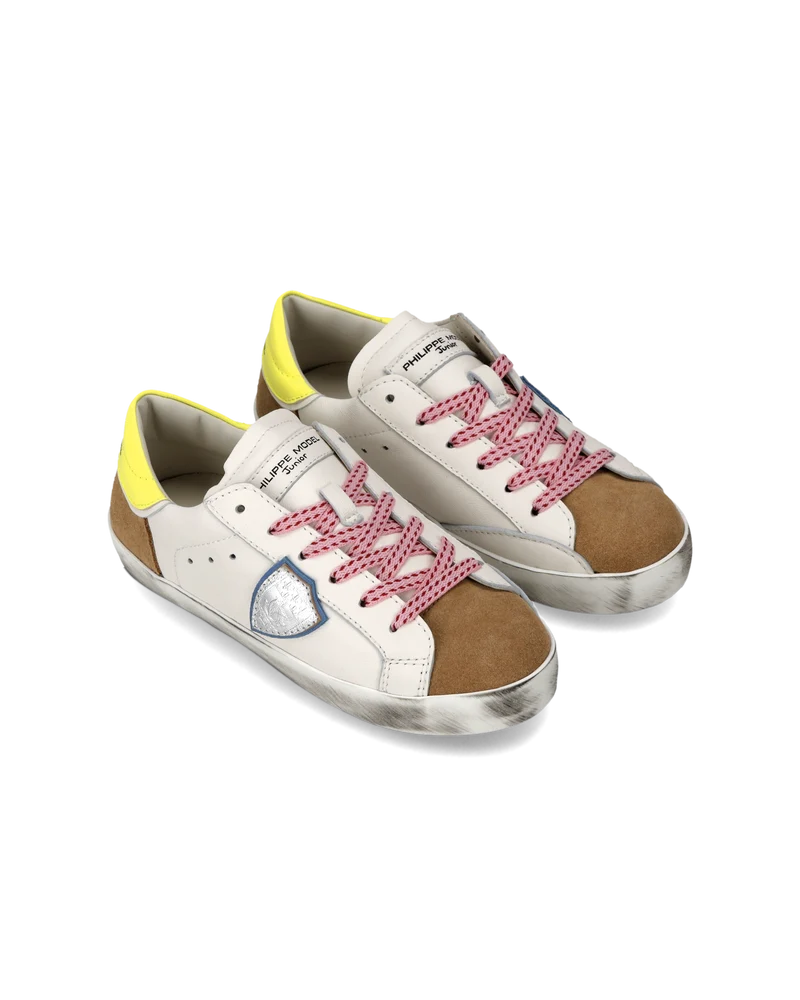 Sneaker Prsx Kids, White Cognac Neon Yellow