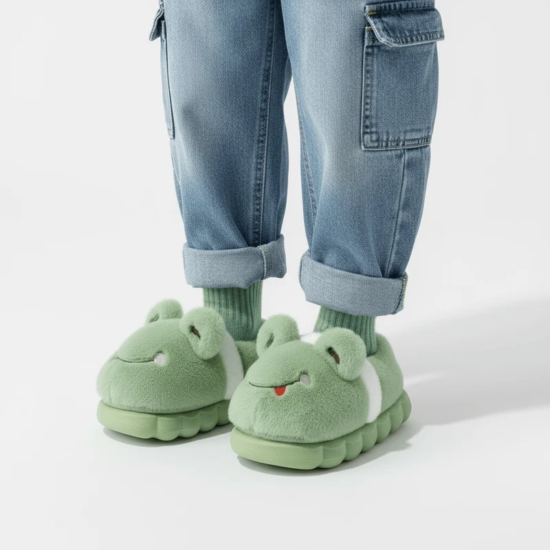Chaussons Peluche Enfant Grenouille