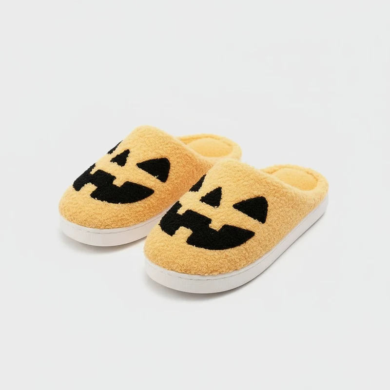 Chaussons moumoute citrouille Halloween